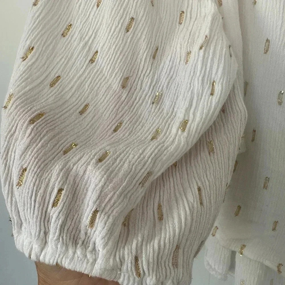 Zara women’s lightweight peasant blouse with golden metallic details size Small - Picture 5 of 7